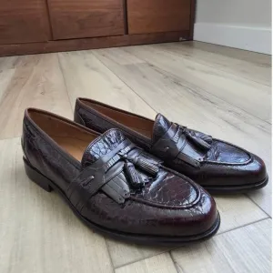 Vintage Florsheim Naples Croc Print Burgundy Slip On Dress Shoes Men Sz 9 D