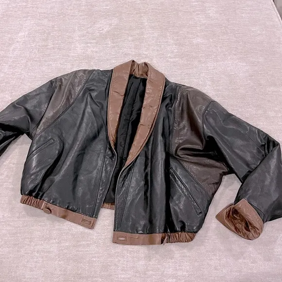 Vintage Franco Pugi Brown and Black Two-Tone Leather Jacket Size 40