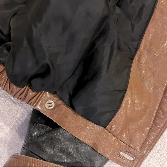 Vintage Franco Pugi Brown and Black Two-Tone Leather Jacket Size 40