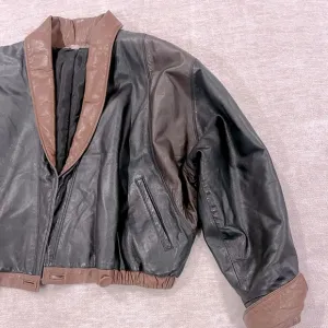 Vintage Franco Pugi Brown and Black Two-Tone Leather Jacket Size 40