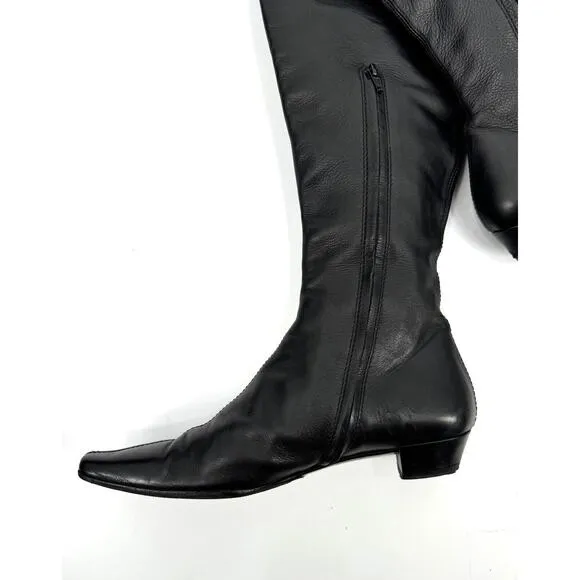 Vintage Gucci Boots Knee High Black Leather Size 35 Heel Repair Buckle Zippers
