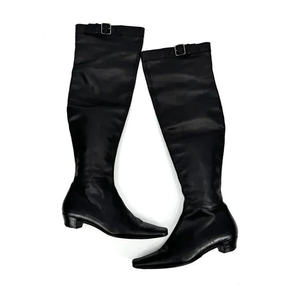 Vintage Gucci Boots Knee High Black Leather Size 35 Heel Repair Buckle Zippers