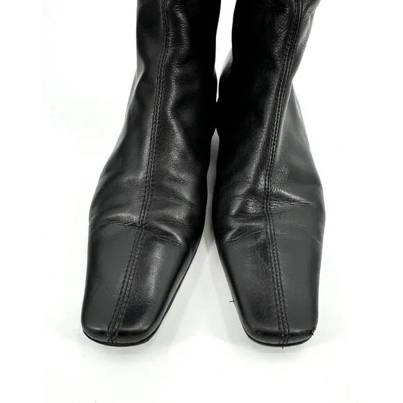 Vintage Gucci Boots Knee High Black Leather Size 35 Heel Repair Buckle Zippers