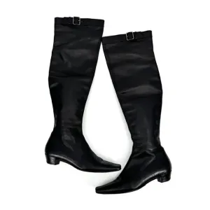 Vintage Gucci Boots Knee High Black Leather Size 35 Heel Repair Buckle Zippers