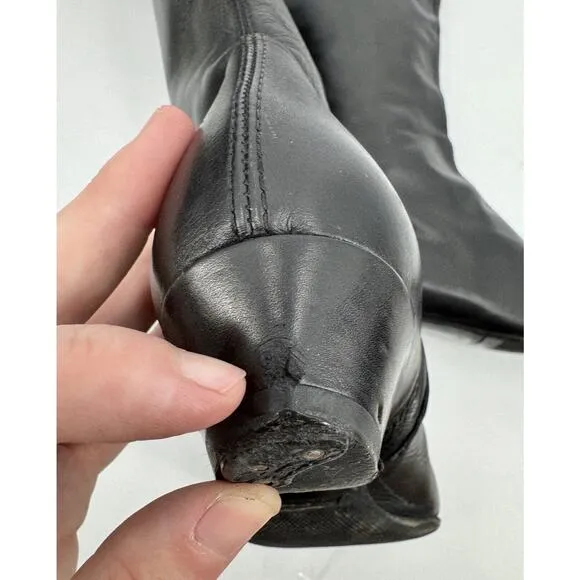 Vintage Gucci Boots Knee High Black Leather Size 35 Heel Repair Buckle Zippers