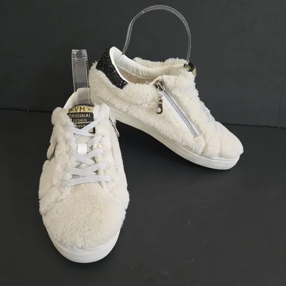 Vintage Havana Melina Beige Faux Fur Star Sneakers Shoes Size 6