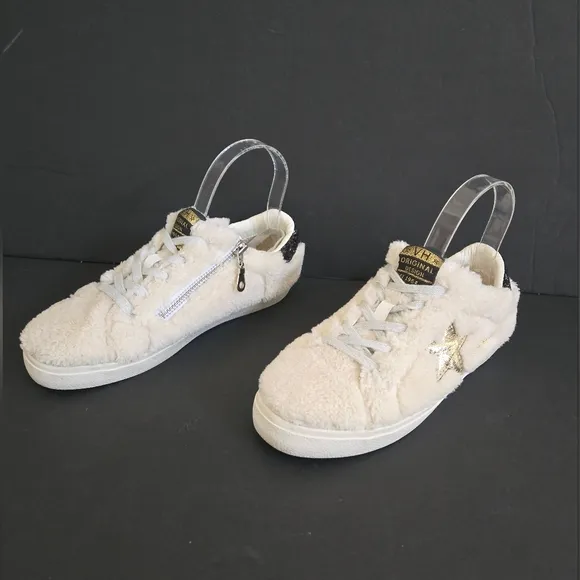 Vintage Havana Melina Beige Faux Fur Star Sneakers Shoes Size 6