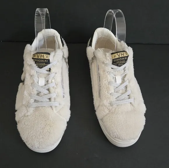 Vintage Havana Melina Beige Faux Fur Star Sneakers Shoes Size 6