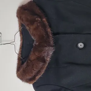 Vintage~ Lady Gambrell Black Wool Coat w/Mink Fur Collar ~Old Money Core