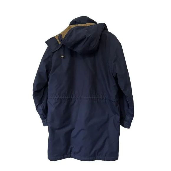 Vintage Lands End Long Chore Jacket Barn Coat Small Wool Lined Hooded Navy Women