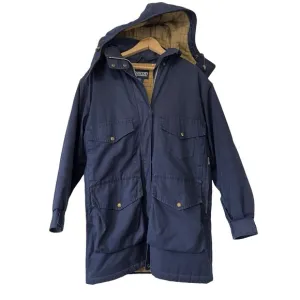 Vintage Lands End Long Chore Jacket Barn Coat Small Wool Lined Hooded Navy Women