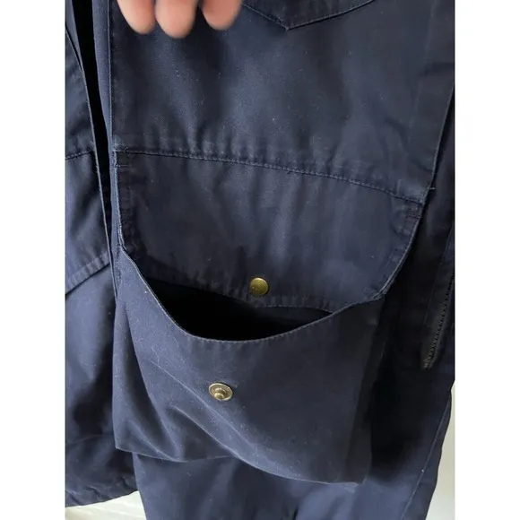 Vintage Lands End Long Chore Jacket Barn Coat Small Wool Lined Hooded Navy Women
