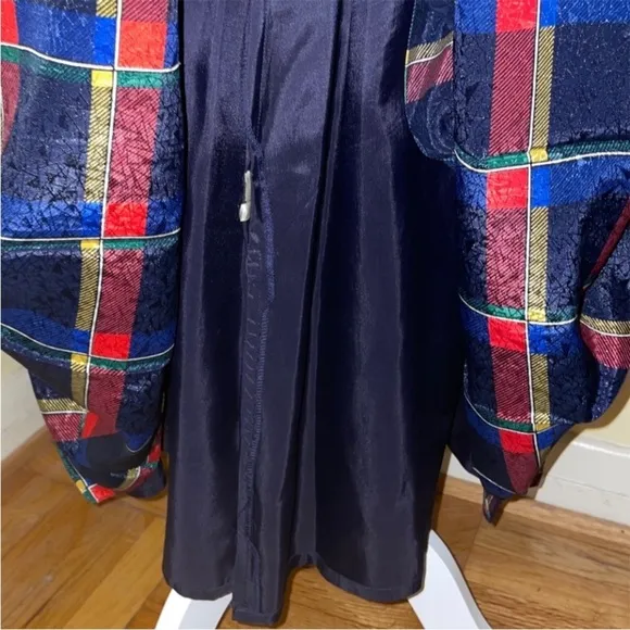 Vintage Le Truc Blue Metallic Plaid Pleated High Waist Midi Skirt 40 US Size 8