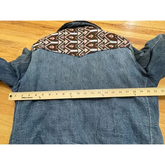 Vintage Mens Western Denim Jacket M/L Navajo Aztec Sherpa Lined Patchwork USA St