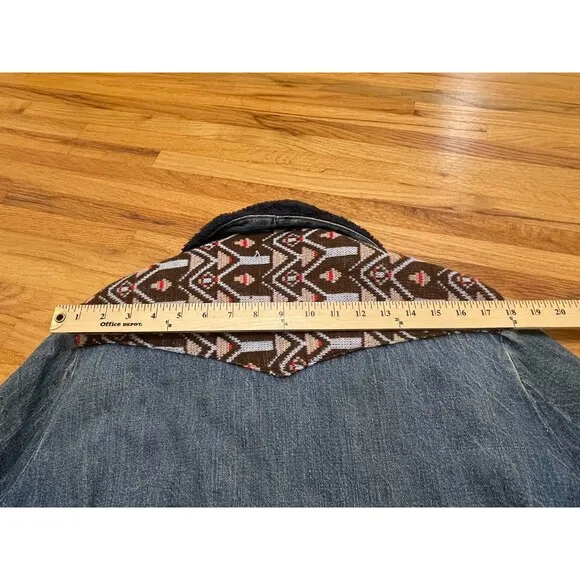 Vintage Mens Western Denim Jacket M/L Navajo Aztec Sherpa Lined Patchwork USA St