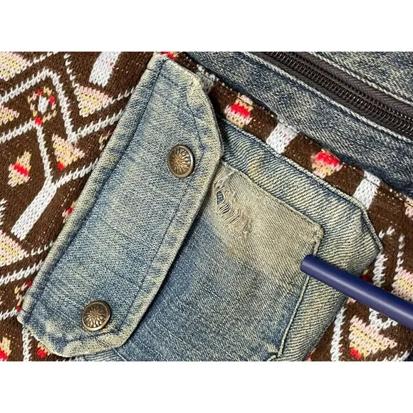 Vintage Mens Western Denim Jacket M/L Navajo Aztec Sherpa Lined Patchwork USA St