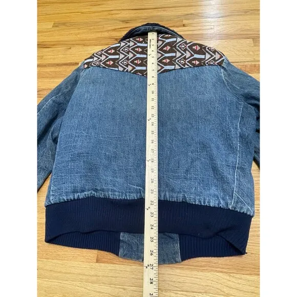 Vintage Mens Western Denim Jacket M/L Navajo Aztec Sherpa Lined Patchwork USA St