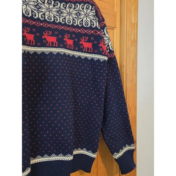 Vintage Nordic Reindeer XL Wool Sweater Stowe Woolens Ski Apres