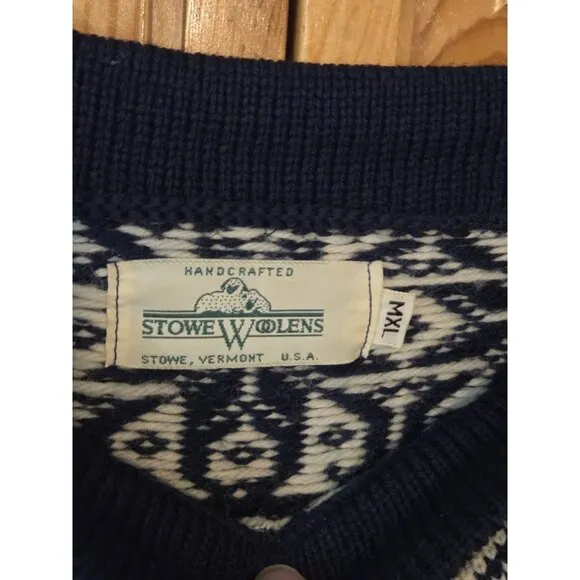 Vintage Nordic Reindeer XL Wool Sweater Stowe Woolens Ski Apres