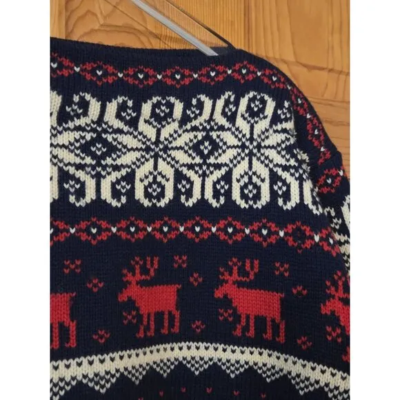 Vintage Nordic Reindeer XL Wool Sweater Stowe Woolens Ski Apres