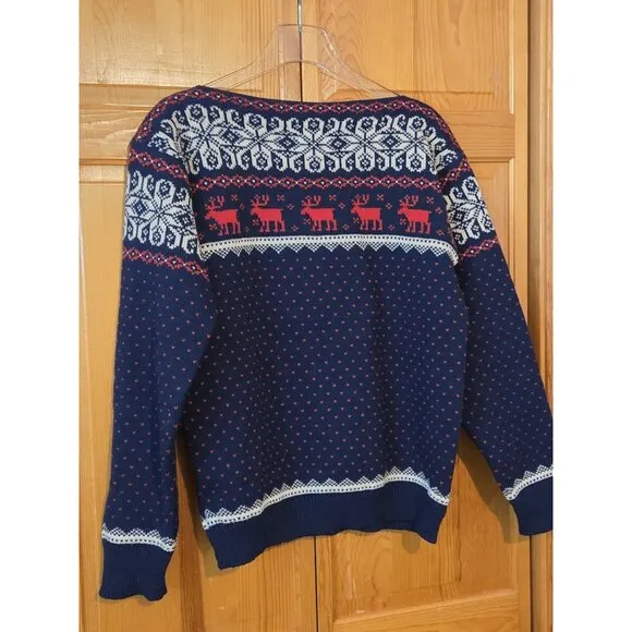 Vintage Nordic Reindeer XL Wool Sweater Stowe Woolens Ski Apres