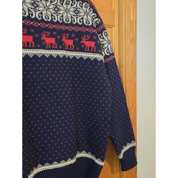 Vintage Nordic Reindeer XL Wool Sweater Stowe Woolens Ski Apres