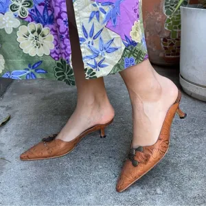 Vintage orange brown Manolo Blahnik leather slip on shoes