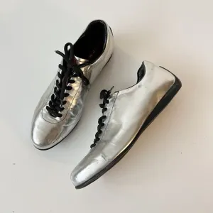 Vintage Prada Sport Silver Sneaker Tennis Shoes Metallic Runners Size 36.5