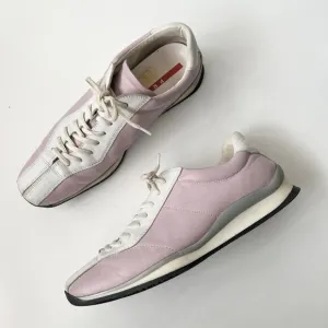 Vintage Prada Sport Sneakers Trainers Lace Up Leather Shoes Pink Silver Size 40