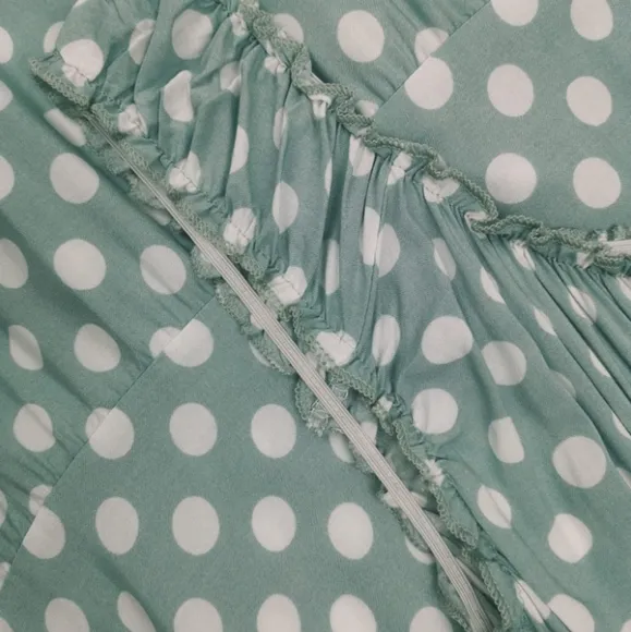 Vintage Retro Aqua Polka Dot Dress Mint Green Tiered Maxi Prairie 50s 60s New
