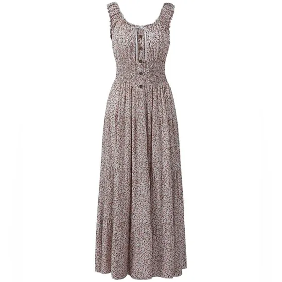 Vintage Retro Light Blue Polka Dot Dress Tiered Maxi Prairie Peasant 50s 60s New