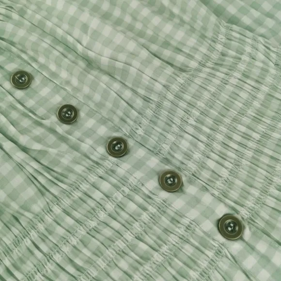 Vintage Retro Mint Green Tiered Maxi Long Prairie Dress 50s 60s Gingham New