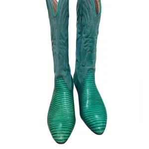 Vintage Sancho Turquoise Green Cowboy Boots with Reptile skin