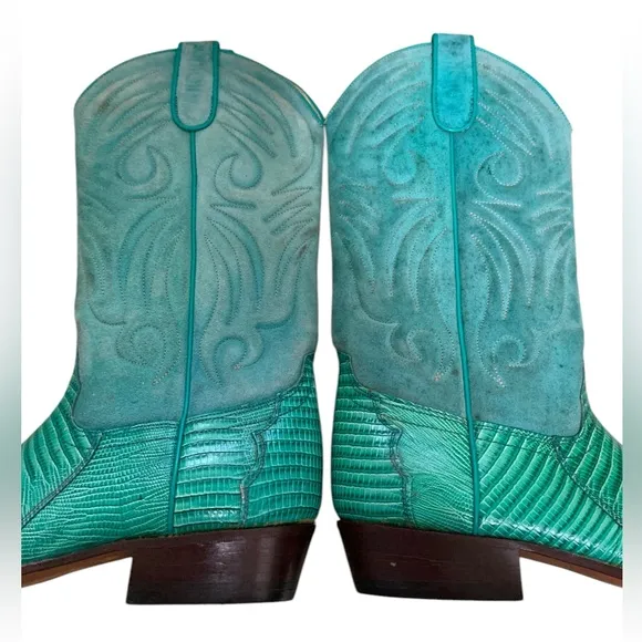 Vintage Sancho Turquoise Green Cowboy Boots with Reptile skin