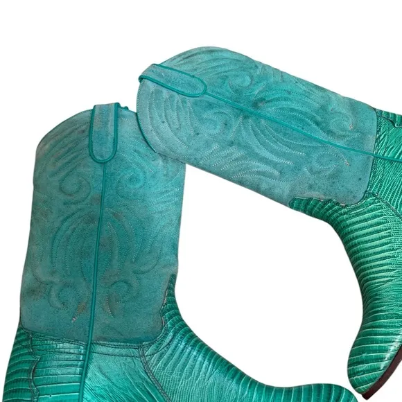 Vintage Sancho Turquoise Green Cowboy Boots with Reptile skin