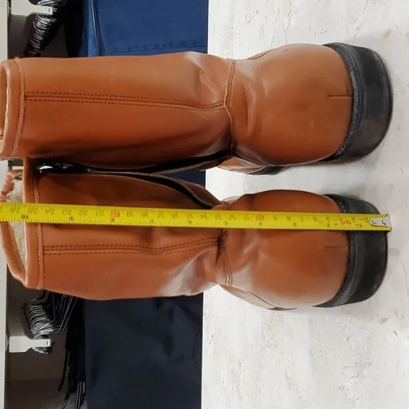 Vintage sherpa lined leather boots men's 12 EE brown 10 inch shaft oil resistant