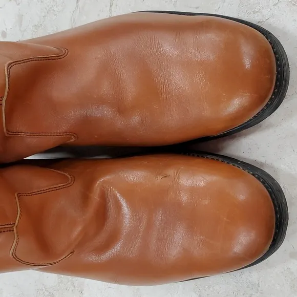 Vintage sherpa lined leather boots men's 12 EE brown 10 inch shaft oil resistant