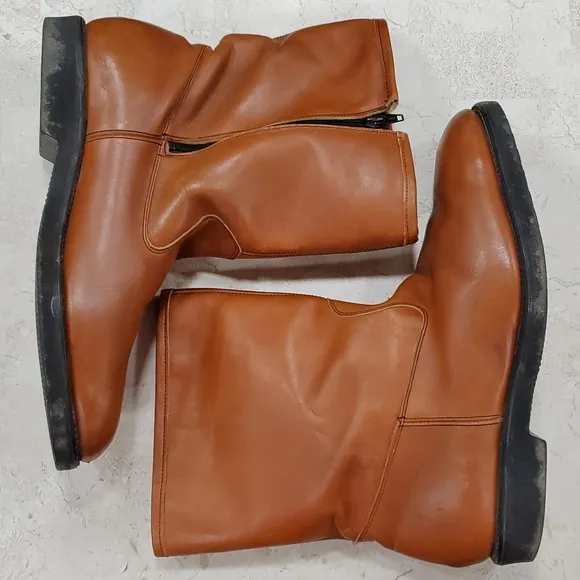 Vintage sherpa lined leather boots men's 12 EE brown 10 inch shaft oil resistant