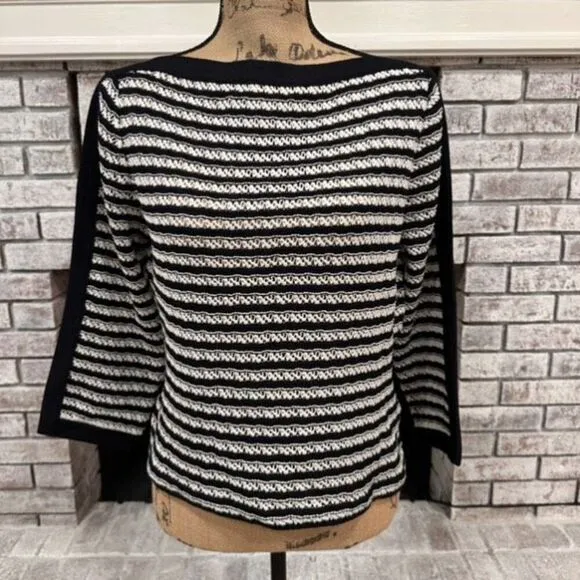 Vintage ST JOHN Sport 90s Black White Santana Knit Sweater Medium Boat Neck