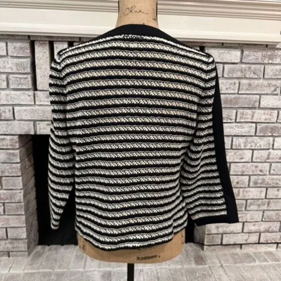 Vintage ST JOHN Sport 90s Black White Santana Knit Sweater Medium Boat Neck