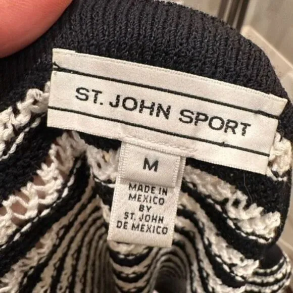 Vintage ST JOHN Sport 90s Black White Santana Knit Sweater Medium Boat Neck