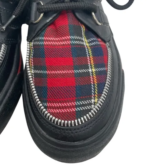 Vintage T.U.K. Red Plaid Creepers M4/W6 Punk Platform Shoes 90s Bone Sole Rare