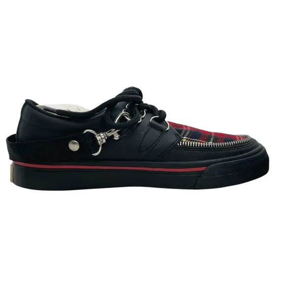 Vintage T.U.K. Red Plaid Creepers M4/W6 Punk Platform Shoes 90s Bone Sole Rare