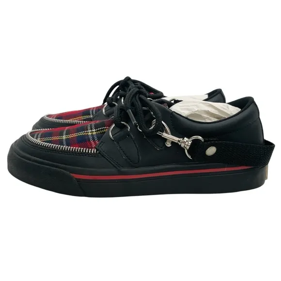 Vintage T.U.K. Red Plaid Creepers M4/W6 Punk Platform Shoes 90s Bone Sole Rare
