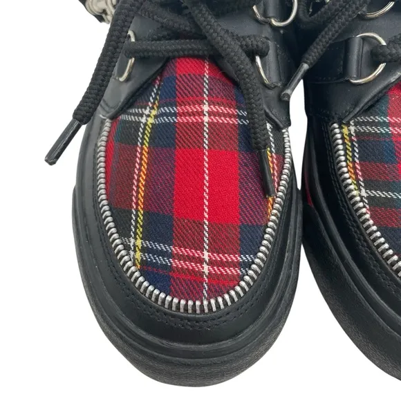 Vintage T.U.K. Red Plaid Creepers M4/W6 Punk Platform Shoes 90s Bone Sole Rare