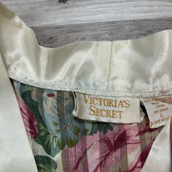 Vintage Victoria’s Secret Floral Satin Trim Button Down Top Robe L