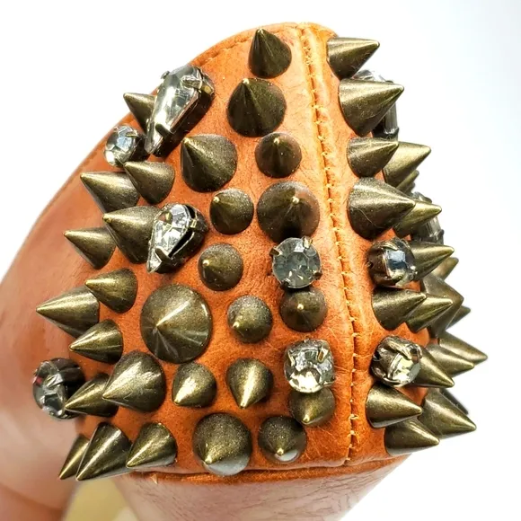 Vintage Wild Pair Carly Tan Spike Studded Platform Stilettos 5 EUC