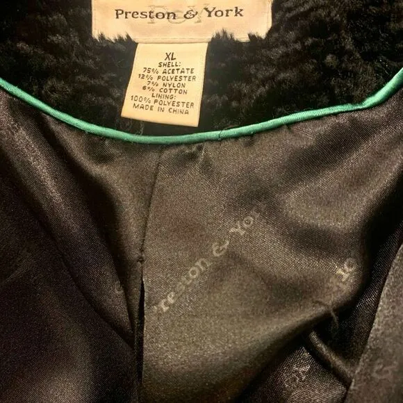 VINTAGE Y2K TEXTURED Faux Fur COAT SLIT POCKETS BLACK XL PRESTON &amp; YORK