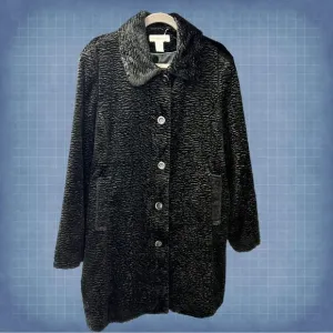 VINTAGE Y2K TEXTURED Faux Fur COAT SLIT POCKETS BLACK XL PRESTON &amp; YORK