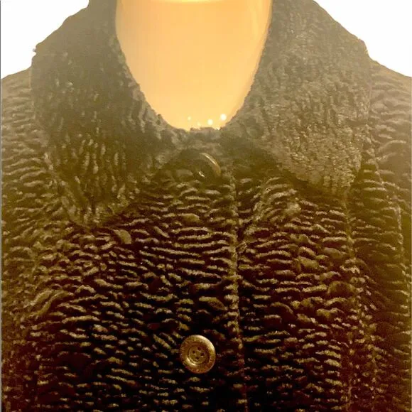 VINTAGE Y2K TEXTURED Faux Fur COAT SLIT POCKETS BLACK XL PRESTON &amp; YORK